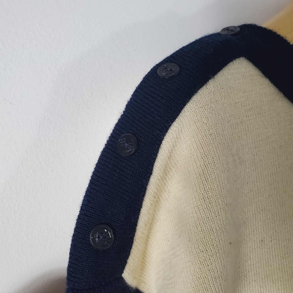 Vintage 80s Sailor Style Shoulder Buttoms Boat Neck Sweater 100% Wool Women - Picture 3 of 9